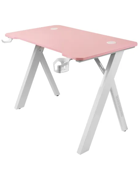 Mars Gaming MGD100RGB, Mesa Gaming Ergonómica RGB, Alfombrilla XXL, Soporte Auriculares y Bebida, Escritorio PC, 100x60cm, Rosa