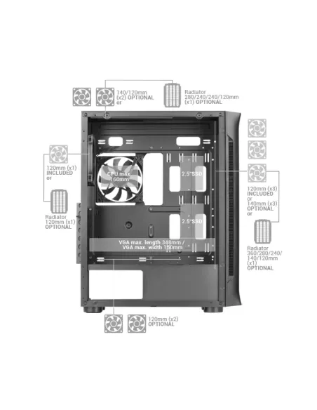 Mars Gaming MC-NEO, Torre Gaming XXL E-ATX, Ventana Lateral y Frontal Cristal Templado, 4X Ventiladores ARGB 120mm + Ventilador