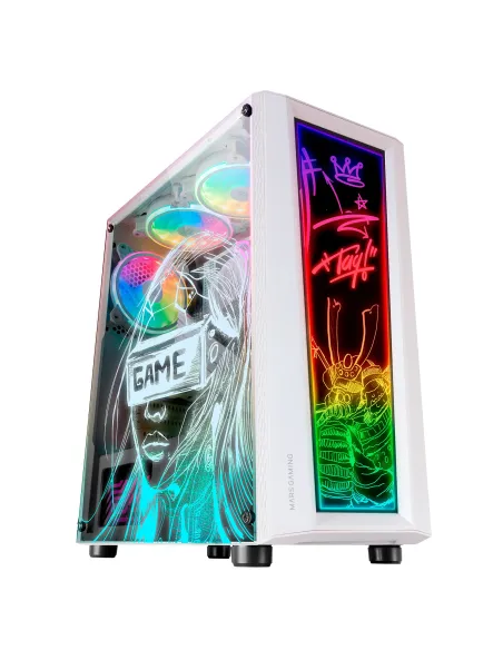 Mars Gaming MC-ART Blanco, Caja PC Gaming ATX, Doble Cristal Templado Dibujable, ARGB 12 Modos, Ventilador 12 cm