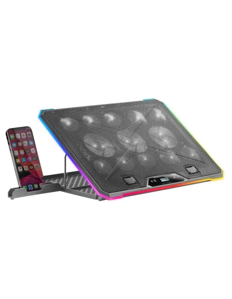 Mars Gaming MNBC13, Base Refrigeradora y Stand para Portátiles Hasta 17”, Iluminación ARGB 10 Modos, 13x Ventiladores con LED