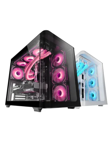Mars Gaming MC-FUSION, Caja Gaming ATX, Ventana Lateral Completa y Frontal Curvo Cristal Templado Continuo, Semitorre PC Doble