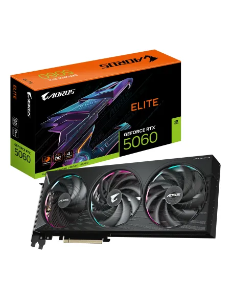 GIGABYTE AORUS GeForce RTX 5060 ELITE 8G Tarjeta Gráfica - 8GB GDDR7, 128bit, PCI-E 5.0, 2722 MHz Frecuencia del núcleo, 3 x