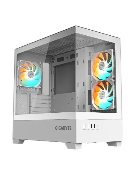 GIGABYTE C201 PANORAMIC ICE Caja para PC – Torre media, m-ATX, compatible con radiador de 360 mm, 3 ventiladores preinstalados,