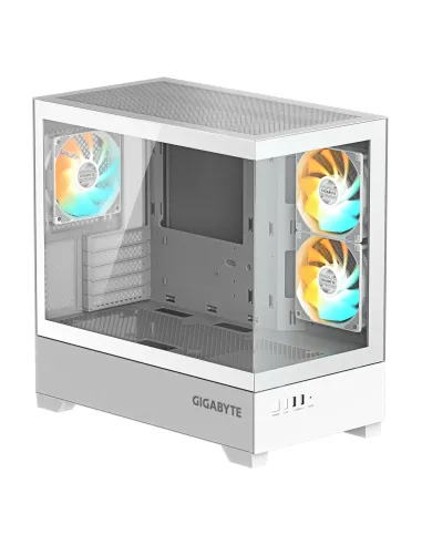 GIGABYTE C201 PANORAMIC ICE Caja para PC – Torre media, m-ATX, compatible con radiador de 360 mm, 3 ventiladores preinstalados,