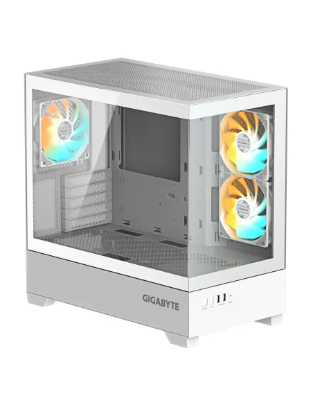 GIGABYTE C201 PANORAMIC ICE Caja para PC – Torre media, m-ATX, compatible con radiador de 360 mm, 3 ventiladores preinstalados,