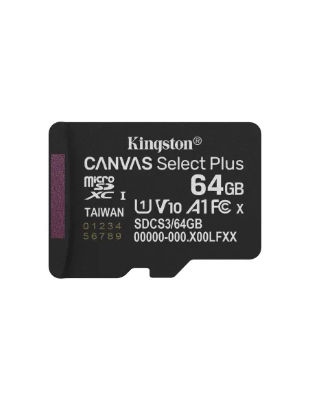 Kingston Technology 64GB microSDXC Canvas Select Plus Gen3 100MB s A1 (Incluye adaptador de SD) Kingston Technology 64GB microSDXC Canvas Select Plus Gen3 100MB s A1 (Incluye adaptador de SD)