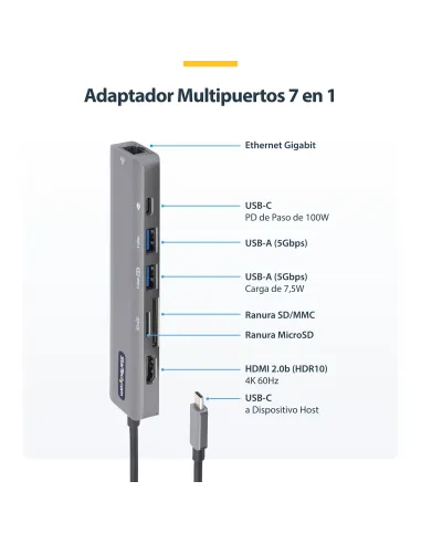 StarTech.com Adaptador Multipuertos USB C - Docking Station USB Tipo C a HDMI 2.0 4K 60Hz - Entrega de Alimentación 100W