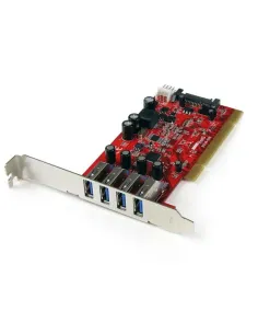 StarTech.com Tarjeta Adaptador PCI USB 3.0 (5Gbps) SuperSpeed 4 Puertos Con Alimentación SATA LP4 - Hub Concentrador Interno -