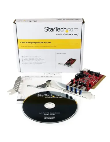 StarTech.com Tarjeta Adaptador PCI USB 3.0 (5Gbps) SuperSpeed 4 Puertos Con Alimentación SATA LP4 - Hub Concentrador Interno -