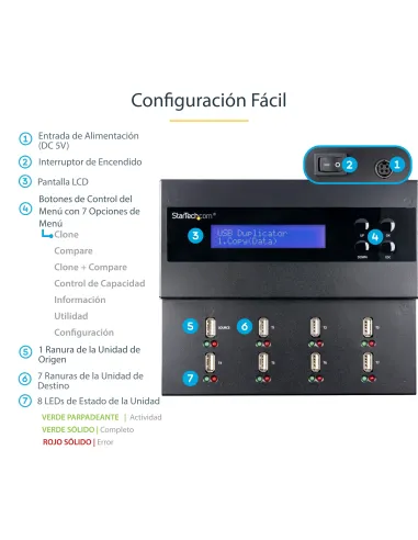 StarTech.com Clonador Autónomo 1 7 para Memorias USB - Copiador de Unidades de Memoria USB - Copia Sector por Sector de Sistema