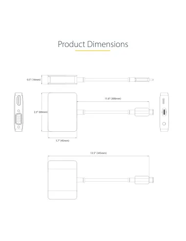 StarTech.com Adaptador de Vídeo USB C, Adaptador Multipuertos USB Tipo C a HDMI VGA con Salida de Audio de 3,5mm, HDR 4K a