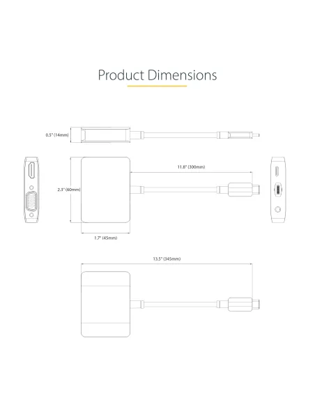 StarTech.com Adaptador de Vídeo USB C, Adaptador Multipuertos USB Tipo C a HDMI VGA con Salida de Audio de 3,5mm, HDR 4K a