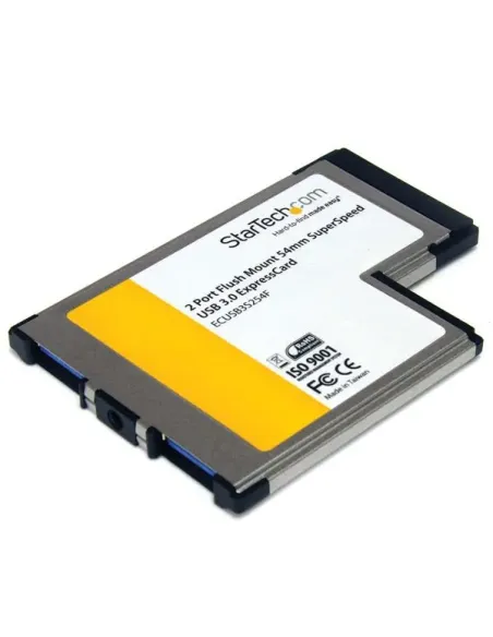 StarTech.com Tarjeta Adaptador ExpressCard 54 USB 3.0 SuperSpeed de 2 Puertos con UASP - Montaje al Ras - Flush Mount