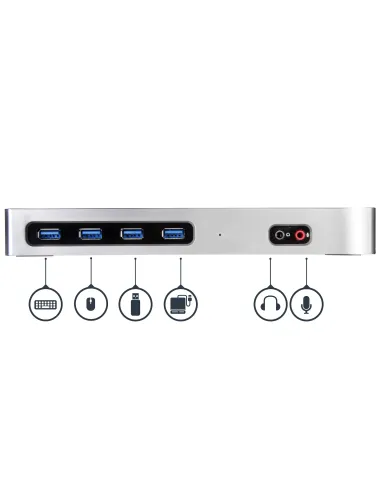 StarTech.com Dock USB-C y USB-A - Docking Station para 2 Monitores DisplayPort y HDMI de 4K 60Hz - Replicador de Puertos USB