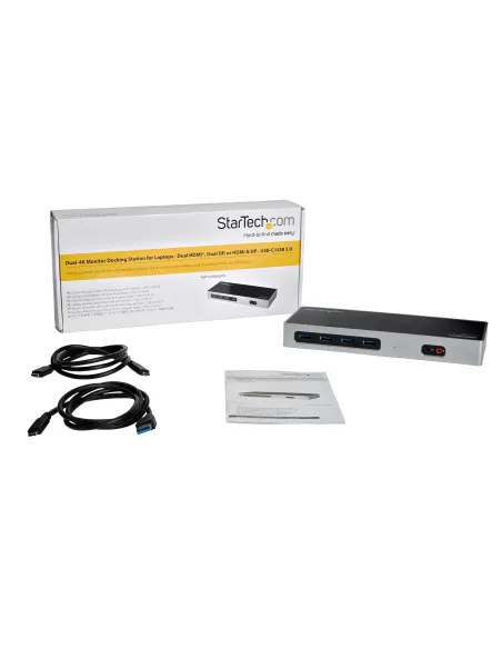 StarTech.com Dock USB-C y USB-A - Docking Station para 2 Monitores DisplayPort y HDMI de 4K 60Hz - Replicador de Puertos USB