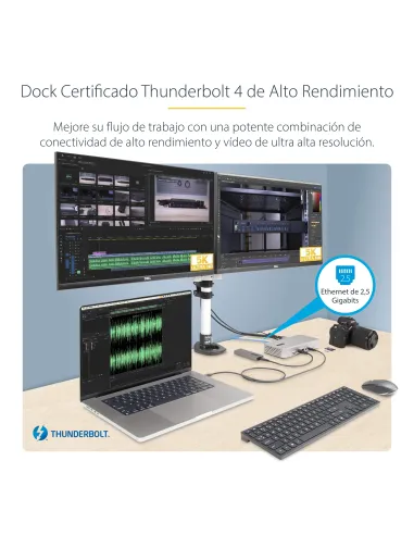 StarTech.com Docking Station Multipantalla Thunderbolt 4 - Dock para Dos, Tres o 4 Monitores - 2x HDMI 2x DP - Hub Ladrón 7x