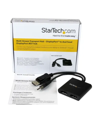 StarTech.com Hub MST de 2 Puertos DisplayPort 1.2 - Divisor Splitter DP de 2 Monitores - Adaptador DP a 2x DisplayPort 4K 30Hz