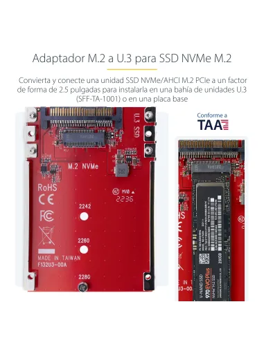 StarTech.com Adaptador M.2 a U.3 para SSDs M.2 NVMe - Conversor Adaptador de Host de Unidad M.2 PCIe a U.3 de 2,5 (SFF-TA-1001)