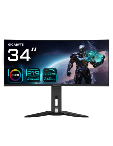 GIGABYTE Monitor de juegos curvo OLED WQHD MO34WQC2 de 34” - 3440x1440 (WQHD), 240Hz, 0.03ms, KVM, 250 cd/m², FreeSync Premium P