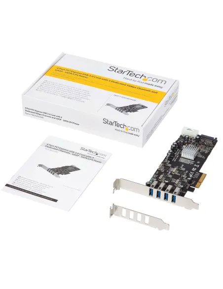 StarTech.com Adaptador Tarjeta PCI Express PCI-E 4 Puertos USB 3.0 UASP 2 Canales de 5Gbps con Alimentación Molex SATA
