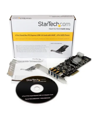 StarTech.com Adaptador Tarjeta PCI Express PCI-E 4 Puertos USB 3.0 UASP 2 Canales de 5Gbps con Alimentación Molex SATA