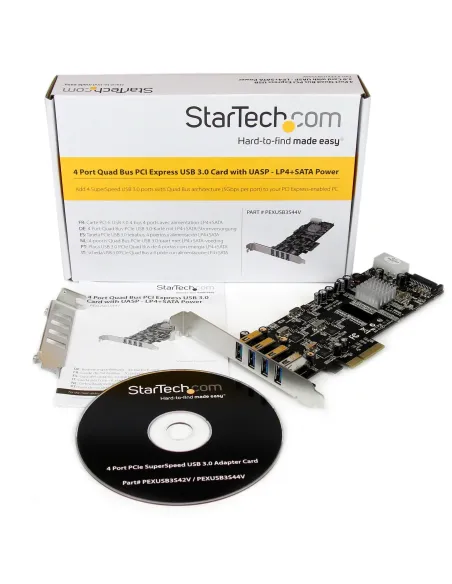 StarTech.com Adaptador Tarjeta PCI Express PCI-E 4 Puertos USB 3.0 UASP 2 Canales de 5Gbps con Alimentación Molex SATA