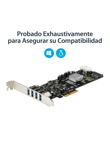 StarTech.com Adaptador Tarjeta PCI Express PCI-E 4 Puertos USB 3.0 UASP 2 Canales de 5Gbps con Alimentación Molex SATA