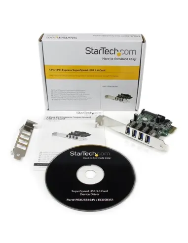 StarTech.com Tarjeta Adaptador PCI Express PCI-E USB 3.0 con UASP de 4 Puertos - Alimentación SATA