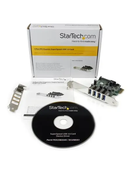 StarTech.com Tarjeta Adaptador PCI Express PCI-E USB 3.0 con UASP de 4 Puertos - Alimentación SATA