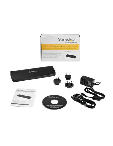StarTech.com Docking Station USB 3.0 de 2 Monitores para Portátil - HDMI DVI VGA - Hub Ladrón 3x USB-A - GbE - Audio -