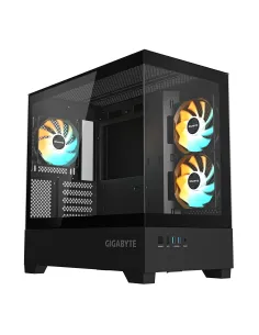 GIGABYTE C201 PANORAMIC Caja de PC – Torre Media, m-ATX, soporte para radiador de 360 mm, 3 ventiladores preinstalados, USB