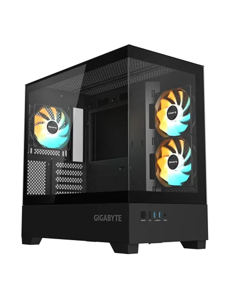 GIGABYTE C201 PANORAMIC Caja de PC – Torre Media, m-ATX, soporte para radiador de 360 mm, 3 ventiladores preinstalados, USB