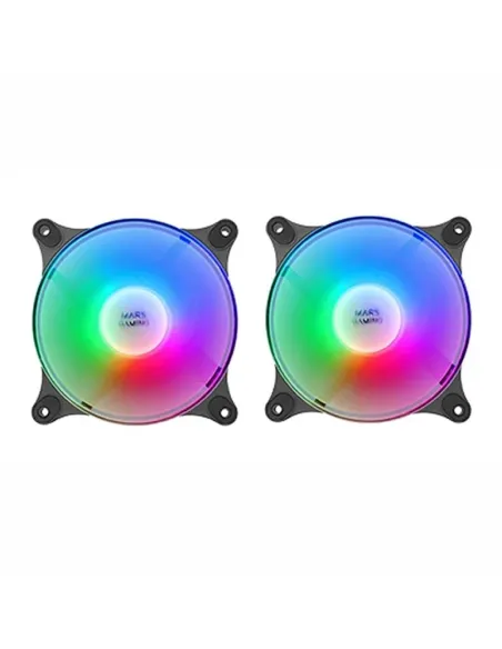 Mars Gaming MF-DUO Kit 2 Ventiladores FRGB Rainbow 360° Ultra-silencioso Doble Conexión 3PIN + 4PIN Negro