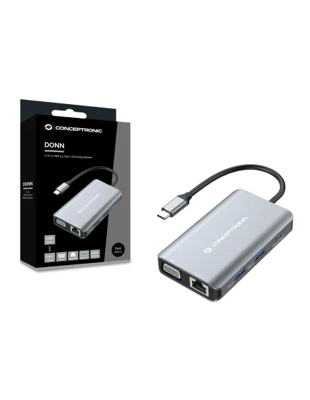 Conceptronic DONN21G base para portátil y replicador de puertos Alámbrico USB 3.2 Gen 1 (3.1 Gen 1) Type-C Gris