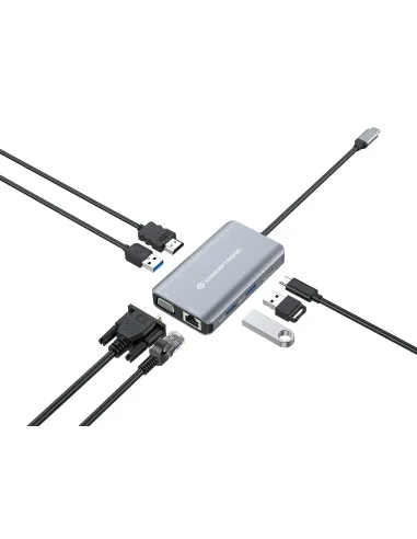 Conceptronic DONN21G base para portátil y replicador de puertos Alámbrico USB 3.2 Gen 1 (3.1 Gen 1) Type-C Gris
