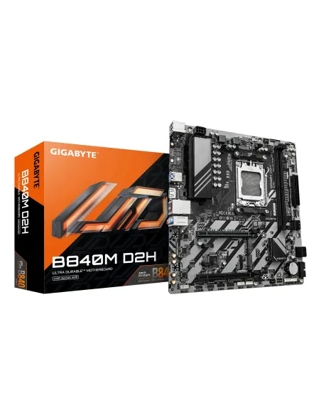 GIGABYTE B840M D2H Placa base - Procesadores AMD Ryzen 9000, VRM de 5+2+2 fases, hasta 7600 MHz DDR5, 1xPCIe 4.0 + 1xPCIe 3.0