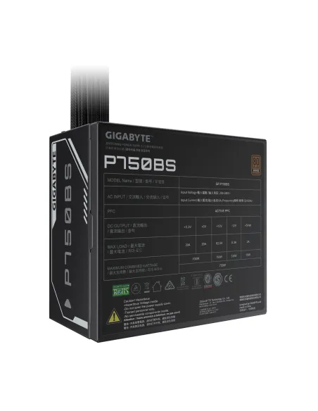 GIGABYTE P750BS Fuente de Alimentación - PCI-E 6+2 Pin x 4, 80 PLUS Bronze, Ventilador de 120 mm, Compatible con ATX, Enchufe EU