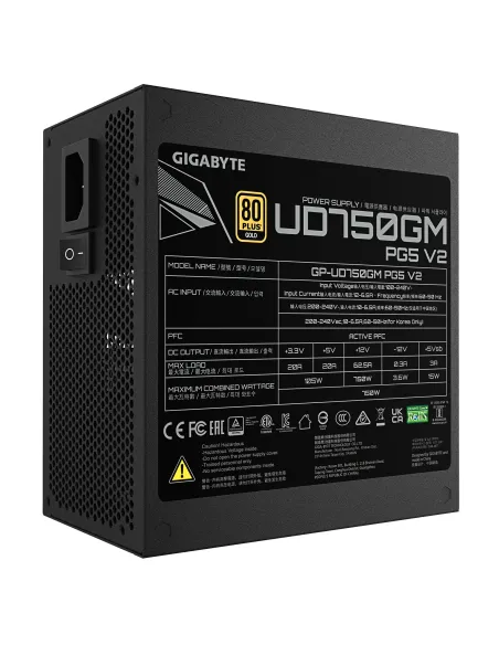 GIGABYTE UD750GM PG5 V2 Fuente de Alimentación – PCIe Gen 5.1, 80 PLUS Gold, Diseño completamente modular, Ventilador de 120