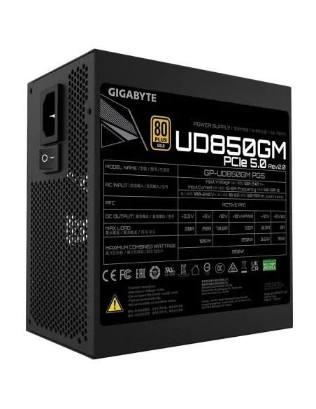 GIGABYTE UD850GM PG5 V2 Fuente de Alimentación – PCIe Gen 5.1, 80 PLUS Gold, Diseño completamente modular, Ventilador de 120