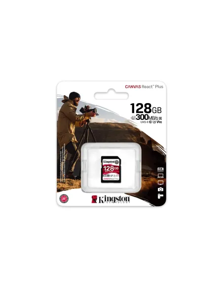 Kingston Technology 128GB Canvas React Plus SDXC UHS-II 300R 260W U3 V90 for Full HD 4K 8K