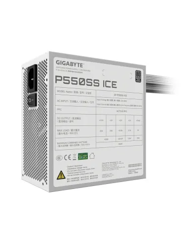 GIGABYTE P550SS ICE Fuente de Alimentación - PCIe 5.0, 80 PLUS Silver, Ventilador de 120 mm, Compatible con ATX 3.0, Enchufe EU