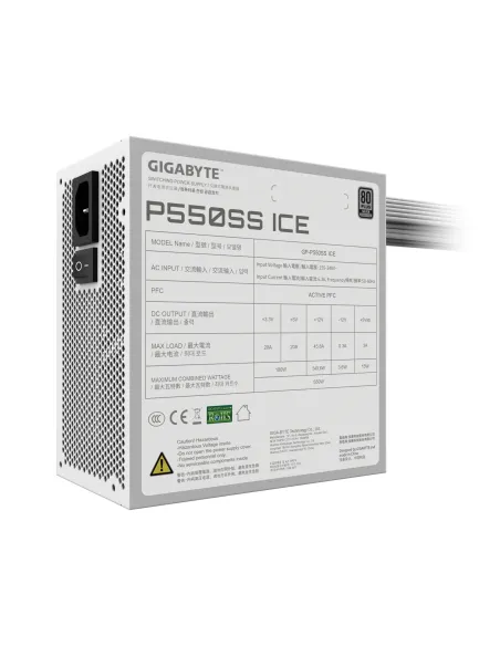 GIGABYTE P550SS ICE Fuente de Alimentación - PCIe 5.0, 80 PLUS Silver, Ventilador de 120 mm, Compatible con ATX 3.0, Enchufe EU