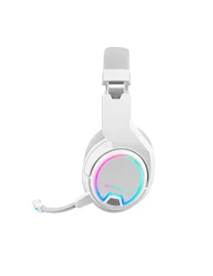 Mars Gaming MHW-100 Blanco, Auriculares Inalámbricos ARGB Flow, Micrófono ENC Extraíble,Cancelación de Ruido Activa ENC + 2