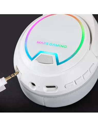Mars Gaming MHW-100 Blanco, Auriculares Inalámbricos ARGB Flow, Micrófono ENC Extraíble,Cancelación de Ruido Activa ENC +