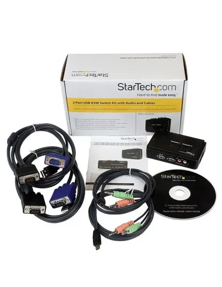 StarTech.com Juego de Conmutador KVM de 2 puertos con todo incluido - USB - Audio y Vídeo VGA