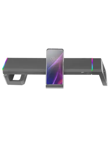 Mars Gaming MGS-ONE Negro, Soporte Monitor RGB Chroma, Tamaño Ajustable, Soporte Smartphone y Tablet, USB Frontal 2.0