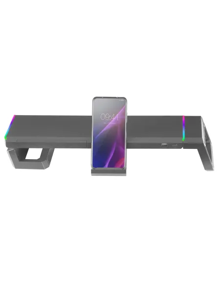 Mars Gaming MGS-ONE Negro, Soporte Monitor RGB Chroma, Tamaño Ajustable, Soporte Smartphone y Tablet, USB Frontal 2.0