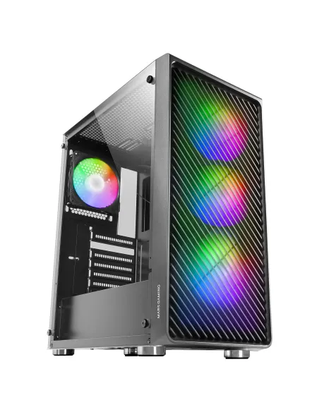 Mars Gaming MC-F, Semitorre Gaming ATX, Ventana Completa Cristal Templado, Frontal Metal-Mesh, 4X Ventiladores ARGB 120mm, Negro