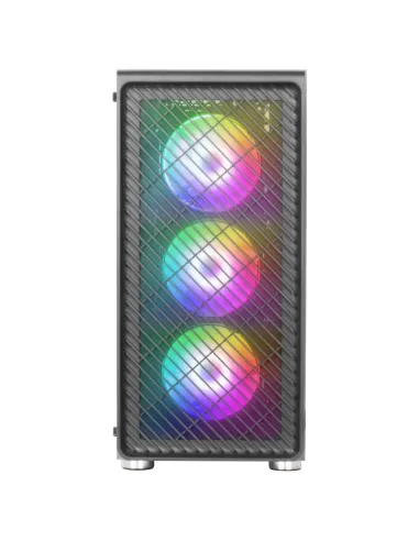 Mars Gaming MC-F, Semitorre Gaming ATX, Ventana Completa Cristal Templado, Frontal Metal-Mesh, 4X Ventiladores ARGB 120mm, Negro