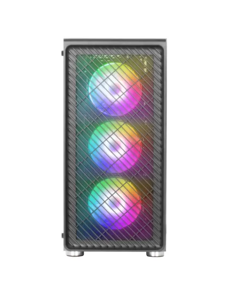 Mars Gaming MC-F, Semitorre Gaming ATX, Ventana Completa Cristal Templado, Frontal Metal-Mesh, 4X Ventiladores ARGB 120mm, Negro